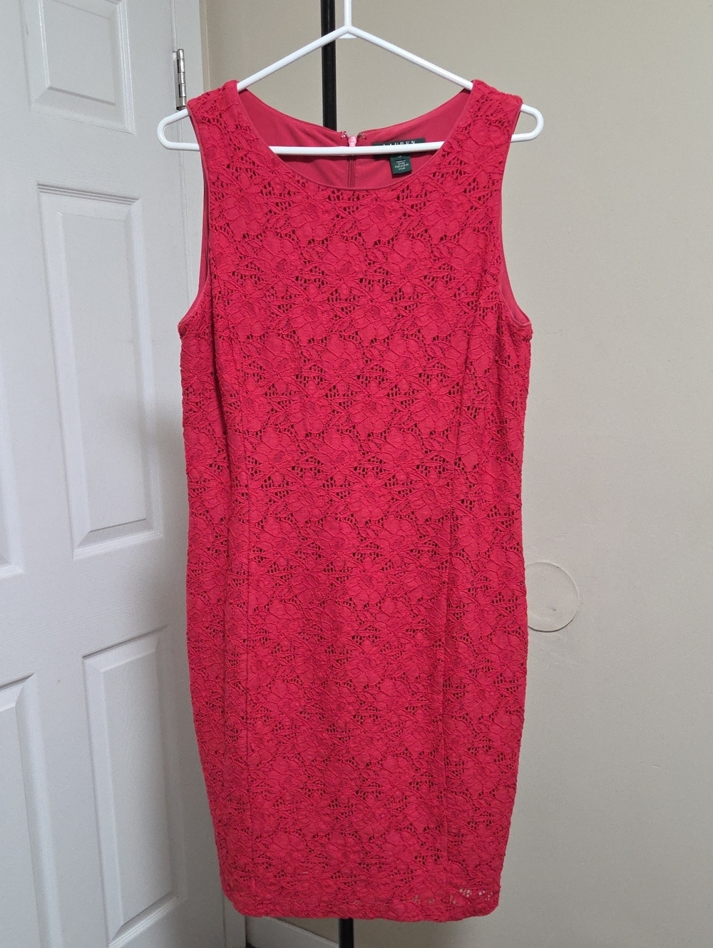 Lauren Ralph Lauren Cotton Blend Coral Lace Midi Sheath Dress